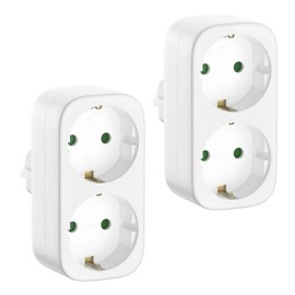 2-Way Socket Adapter with Touch Protection, White