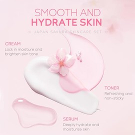 LAIKOU- Set de cuidado de la piel JAPAN SAKURA Sets de regalo de belleza para mujeres Kit de cuidado de la piel con limpiador, tónico, suero, crema pa