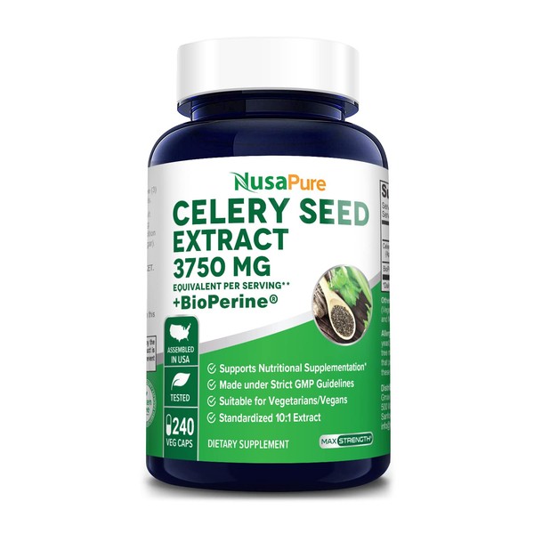 NusaPure Celery Seed Extract Capsules | 3750mg | 240 Veggie Caps | Non-GMO and Gluten Free