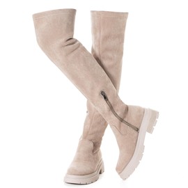 N.N.G Over The Knee Boots Platform For Women Neutral Size 9 Thigh High Long OTK Stretch Low Heel Chunky Lug Sole Fall Fashion Ladies