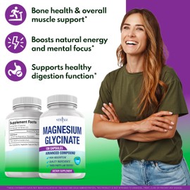Magnesium Glycinate 500mg | 90mg Elemental Magnesium Supplement- High Absorption, Non Buffered, Non-GMO & No Gluten - Muscle & Bone Health - 240 Vegan Capsules