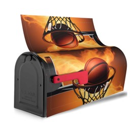 BROLEO letterbox cover Waterproof sun protection Fits standard or large size mailboxes Basketball On Fire picture 21x18 in, Black