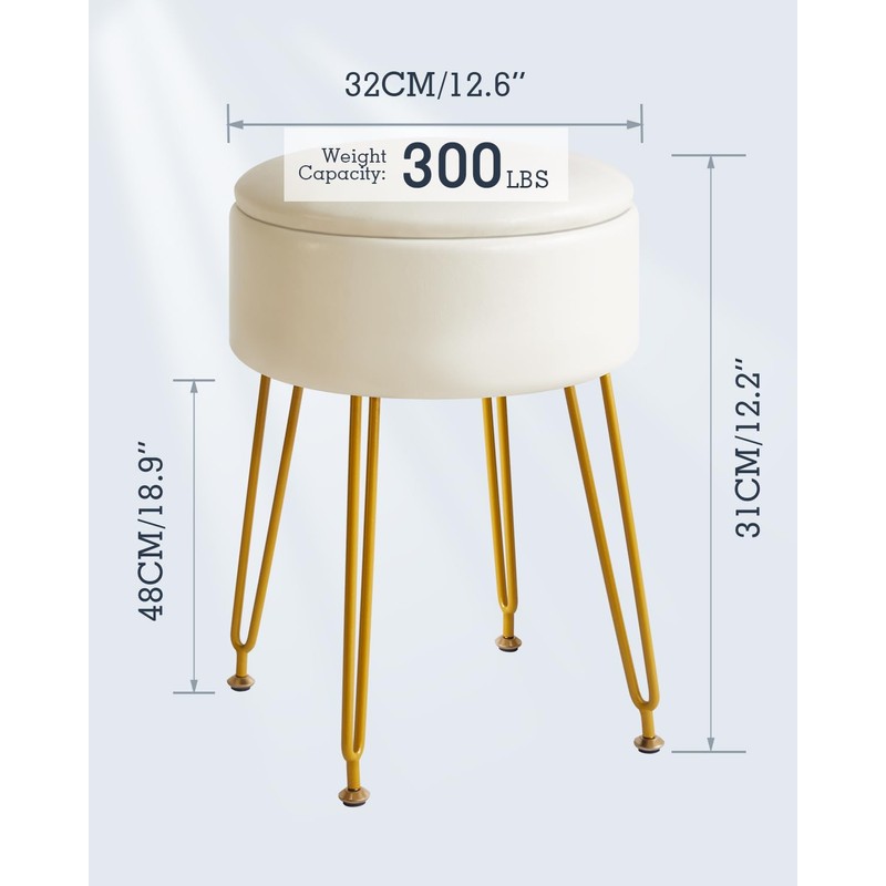 IBUYKE Faux Leather Round Footrest Stool with Storage Ottoman, Makeup