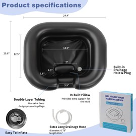 RxylveTC Multi‑Purpose Inflatable Hair‑Washing Basin – Home & Bedside Shampoo Bowl for Pregnant, Elderly Care & Disabled with Neck Pillow Support & Quick‑Drain Valve