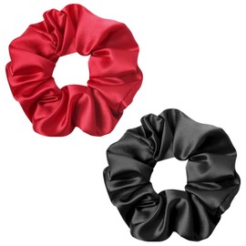 Silk Hair Scrunchies Black Red for Women Girls Curly Thick Hair Big Mulberry Silky Sleep Scrunchy Satin Elastic Hair Tie Bands Fashion Ponytail Holder 90s Accessories