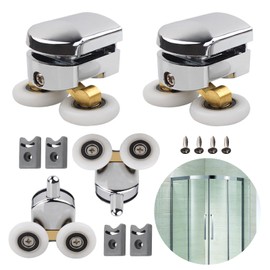 DSFSAEG 4Pcs Curved Shower Door Twin Rollers Runners 23mm Shower Door Fixing Pulleys, Replacement Shower Door Wheels With Screw for Bathroom Curved Doors Glass Doors