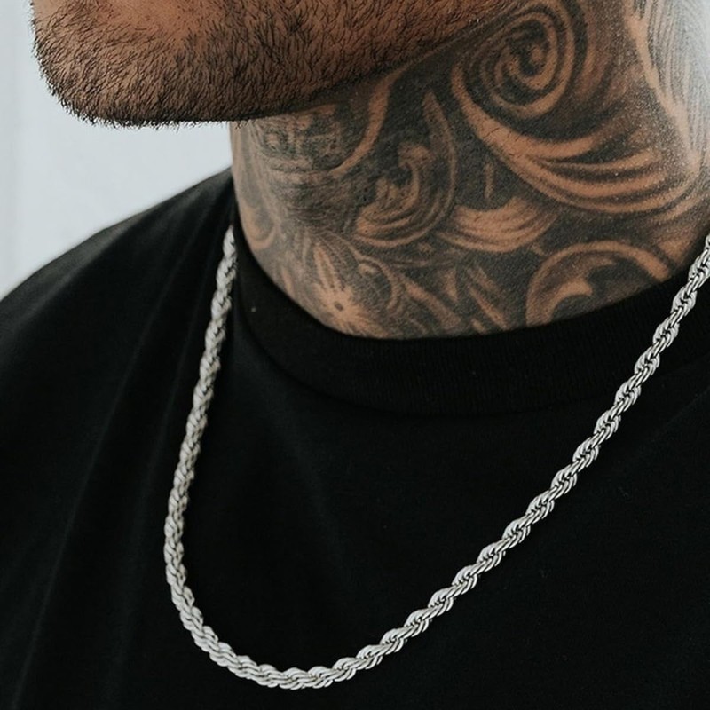 Genérico Collar Cadena Estilo Torzal Acero Inoxidable Unisex Plateado grosor