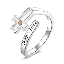 Grmdit Faith Over Fear Ring Mustard Seed Ring Open Adjustable Mustard Seed Faith Jewelry Gifts for Women