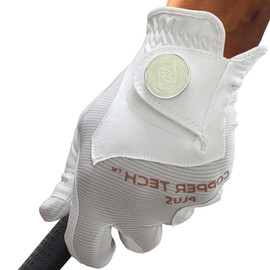 Copper Tech Men's Golf Gloves With Ball Marker (1 Pack) - Optimal Joint Support & Comfort With Copper Compression Feature - Breathable & Tacky - Crafted With Fine AAA Leather - color: WHITE/WHITE, size: XX-Large, Hand Orientation: [Right Hand] For Left H