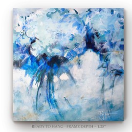 Renditions Gallery Wall Art Paintings for Home Decor Hydrangeas on My Mind Blue Burst Abstract Prints for Living Room Home Kitchen Decor - 24"X24" LT24