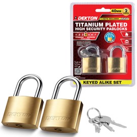 Dekton 2PC 40MM Titanium Plated Iron Padlock Set| Heavy-Duty Iron Construction | Includes Alike Set Key | Ideal for Gates, Shed & Storage | Durable Locking Mechanism | Home & Industrial Use
