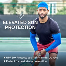 COLD FACTOR Instant Cooling Arm Sleeves| Advanced Chemical-Free Evaporative Cooling Technology | UPF 50+ | Moisture Wicking, Blue, Small/Medium