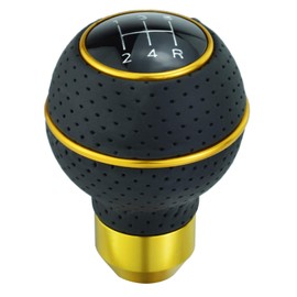 Thruifo 5 Speed Gear Stick Shifter Handle, Leather Covered Aluminum MT Car Shift Knob Fit Most Manual Transmissions, Yellow