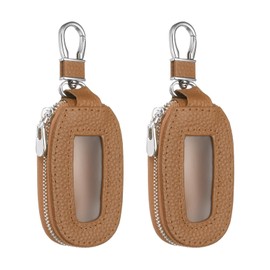 HARFINGTON 2Pcs Universal Premium Car Key Fob Case Genuine Leather Key Fob Protector Cover Smart Key Fob Holder for Remote Key Fob, Brown