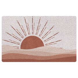 URLLUAE Boho Sun Door Mat, Retro Terracotta Minimalist Boho Sunshine Sunburst Mountains Welcome Mats Doormat for Front Door Porch Indoor Outdoor Entrance Entryway, Sun Bath Mat, 17x30 Inch