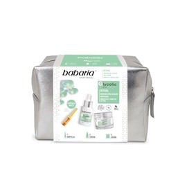 Babaria - Neceser Glycolico, Pack de Crema Facial 50 ml, Sérum 30ml y Ampollas 2 ml de Ácido Glicólico, Renuevan y Regeneran la piel con Efecto Antiedad, Extracto de Raíz de Jengibre, y Vitamina E
