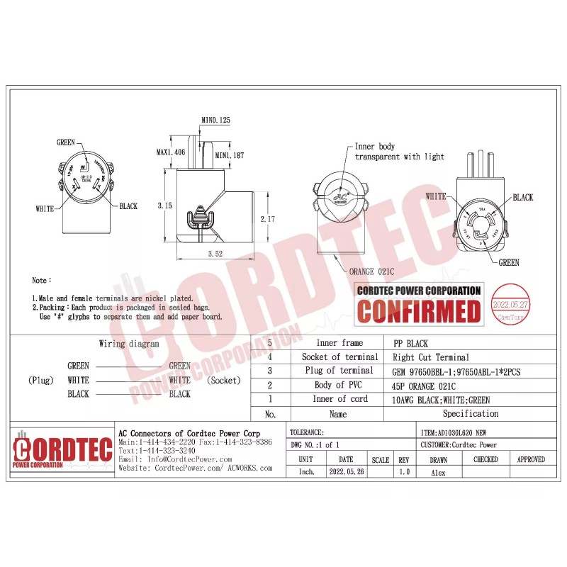 AC WORKS® Dryer Outlet Adapter | 30A 10-30P to 20A