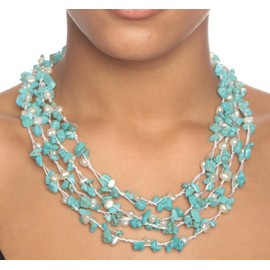 HinsonGayle 'Sienna' 4-Strand Handwoven Turquoise & White Freshwater Cultured Pearl Necklace-20 in length