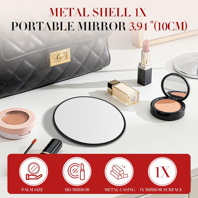Retro metal compact travel mirror 1x magnification compact portable foldable,