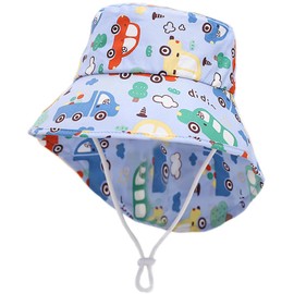 XYIYI Blue Car Wide Brim Sun Hats with Neck Flap for Baby Boys Quick Dry Beach Caps