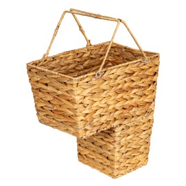 Household Essentials Wicker Stair Basket with Handles, Handwoven Water Hyacinth, Sits on Two Stairs, Lightweight and Coated for Moisture Protection, Eco-Friendly