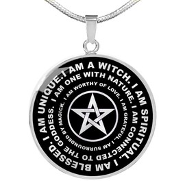 Symbol Gifts Witch Necklace, Wiccan Pendant Necklace, Pentacle Necklace, I Am A Witch Necklace Luxury Necklace Silver Or Gold - Includes Gift Box! (I Am A Witch, Silver-Plated-Base)