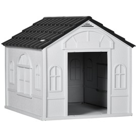 Plastic Dog House, Water Resistant Puppy Shelter Indoor Outdoor with Door, Easy to Assemble, for Medium and Small Dogs, Gray