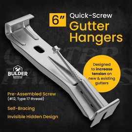 Bulder Quick-Screw 6" Gutter Hangers - Heavy Duty Hidden Gutter Brackets with Pre-Assembled Inserted Gutter Screws - Rain Gutter Parts and Accessories to Fix or Repair Sagging Rain Gutters (10 Count)