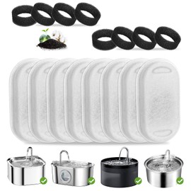 Vindox 8+8 Filter for Cat Fountain, Replacement Filter for 2L/3.2L/4L Drinking Fountain for Cat, Stainless Steel, with Activated Carbon Filter and Foam Filter