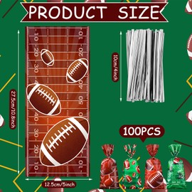 Jetec 100 Pcs Football Cellophane Bags Brown Green Football Gift Treat Bag Goodie Candy Bags with Ties for Sports Team Events Birthday Party Decorations Supplies Accessories(Classic Style)