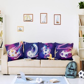 Aoihrraan 41 x 41 cm, Set of 4 Decorative Art Football Cushion Covers, Sports Devotion, Purple Colour Balls, Doodle, Polka Dot Decorative Cushion Cover, Square Couch Cushion, Sport, Boys Bedroom Sofa