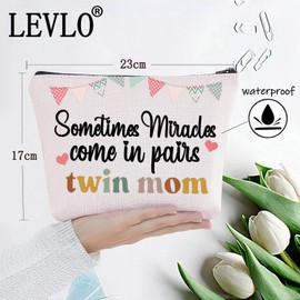 LEVLO Twins Mom - Bolsa de maquillaje para gemelos con cierre de cierre, Mamá gemelos, Bolsa de cosméticos