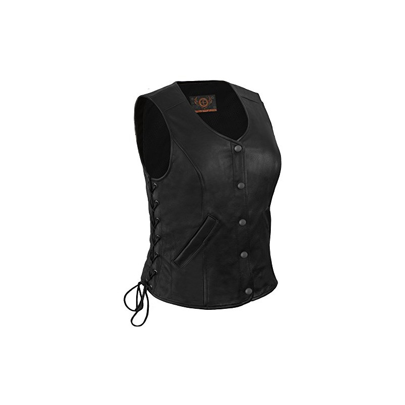 True Element Womens Longer Length Motorcycle Leather Vest With Side