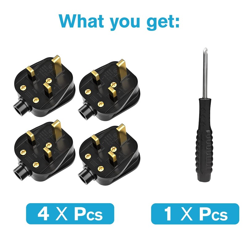 UK Plugs with 13 AMP Fused, 3 pin Mains Plug