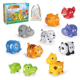 Learning Toys for 2 3 4 Year Old, 52 Pcs ABC Animal Alphabet Match Game with Uppercase Lowercase, 10 Different Animal Figures, Preschool Activities Montessori Fine Motor Toys for Toddlers Kids