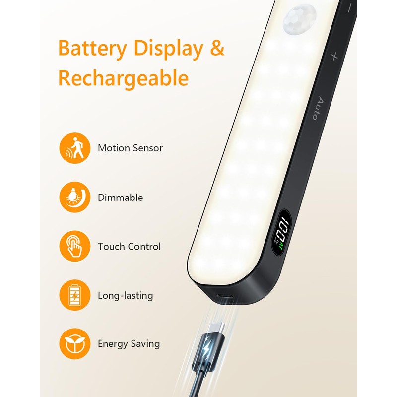 Ferswe Closet Lights Rechargeable, Battery Level Display, Dimmable Battery Powered