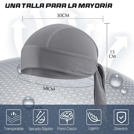 2 Piezas Gorro de Ciclismo, Gorro de Secado Rápido, Gorra Deportiva de Protección Solar, Ajustable, Antideslizante, Bandana Debajo del Casco para Correr, Bicicleta, Motocicleta(Gris + Gris Claro)