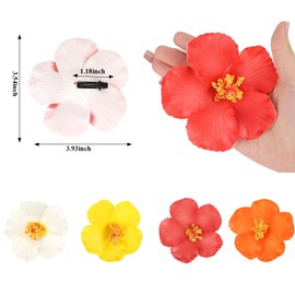 ACO-UINT 4Pcs Hawaiian Flower Hair Clips for Women, Hibiscus Flower Hair Clips 3.5 Inch Tropical Beach Summer Accessories for Vacation Party Daily Wear Hawaiian Accessories for Women