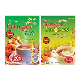 Honsei Instant Ginger Honey and Ginger Lemon Tea Set, 20 Sachets Each Flavor (Ginger Honey & Lemon)