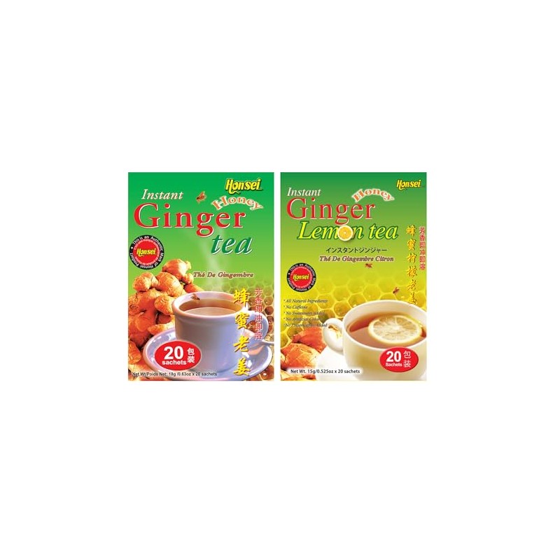 Honsei Instant Ginger Honey and Ginger Lemon Tea Set, 20