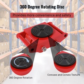 TFCFL 6T Machinery Mover with Steering Handle Machinery Skate Dolly 13200lbs Machinery Moving Skate with 360°Rotation Cap and 4 Rollers Heavy Duty Industrial Moving Equipment Red, 1pc