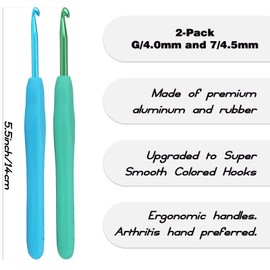 YOJOB 2Pack Size G / 4mm, 7/4.5mm Crochet Hooks, Super Smooth & Ergonomic for Beginner and Advanced (4.0mm, 4.5mm)