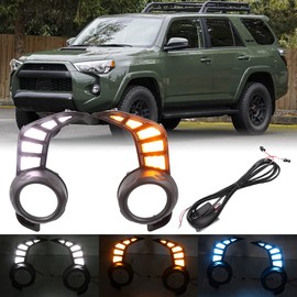Dreamseek 3 Color LED DRL for Toyota 4Runner N280 2014-2022 Daytime Running Light Fog Lamp Bezel with Dynamic Sequential Turn Signal