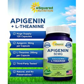 aSquared Nutrition Apigenina 50 mg y L-teanina 200 mg - 120 cápsulas - Suplemento de apigenina para dormir y relajarse - Extracto de bioflavonoides na