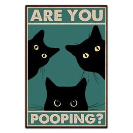 JIMOWANG Black Cat Are You Pooping Funny Vintage Metal Signs for Cafes Bars Pubs Shop Wall Decorative Funny Retro Signs 8 x 12 Inches