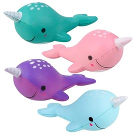 ArtCreativity Squeezy Narwhals, Set of 4, 5 inches Scented Slow Rising Stress Relief Toys for Kids, Squeezable Narwhale Birthday Party Favors, Goodie Bag Fillers, Cute Colors
