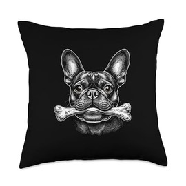 French Bulldog With Toy Bone, Funny Simple Dog Throw Pillow