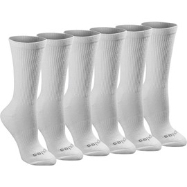 Dickies Women's Dri-Tech Essential Moisture Control Crew Socks, Available in S-XL (6, 12, White Solid (6 Pairs), Large