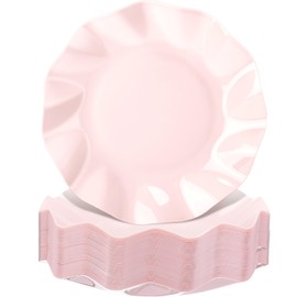 Zhehao 25 Pcs 8 Inch Pink Scalloped Plastic Plates Breakproof Light Weight Dessert Dinner Appetizer Plates for Wedding Baby Shower Bridal Gender Reveal Birthday Pastel Party Supplies