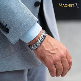 MagnetRX Ultra Strong Magnetic Bracelet - Magnetic Bands for Men - Men's Bracelet Adjustable Length with Sizing Tool (Silver)